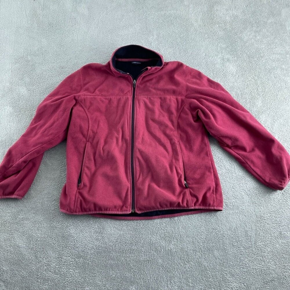 Lands End Womens Fleece Jacket XL Red Zip-Up Full-Length Sleeves 2222